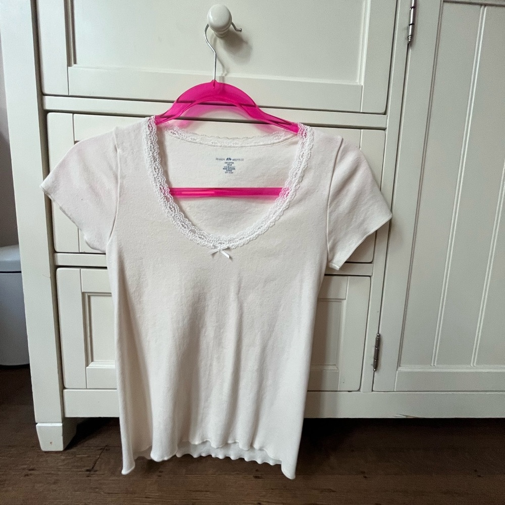 Brandy Melville White Lace Trim Tee